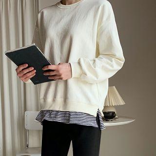 Stripe Layered-hem Pullover