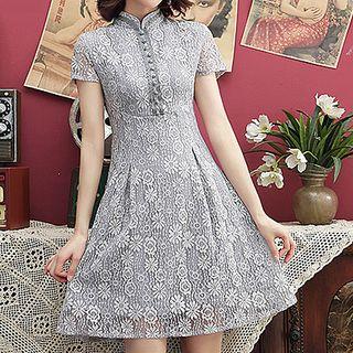 Traditional Chinese Short-sleeve Lace Overlay A-line Dress