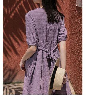 Short-sleeve Textured A-line Midi Dress
