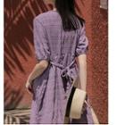 Short-sleeve Textured A-line Midi Dress