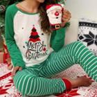 Set: Christmas Print Long-sleeve T-shirt + Striped Print Pants (various Design)