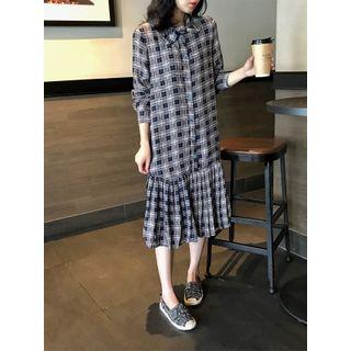 Plaid Pleated Midi Shirtdress