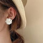 Flower Faux Pearl Resin Earring Bm0451 - 1 Pair - White - One Size