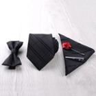 Set: Tie + Tie Clip + Bow Tie + Pocket Square + Flower Lapel Pin