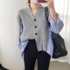 Striped Panel Knitted Jacket Gray - One Size