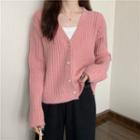 Long-sleeve V-neck Heart Button Loose Fit Cardigan