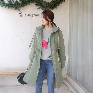 Hooded Drawstring-waist Safari Jacket