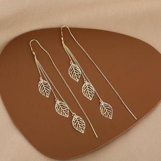 Leaf Alloy Dangle Earring E3153 - 1 Pair - Gold - One Size