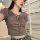 Short-sleeve Lettering T-shirt Ash Gray - One Size