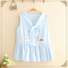 Inset Scarf Rabbit Printed Tank Top Blue - One Size