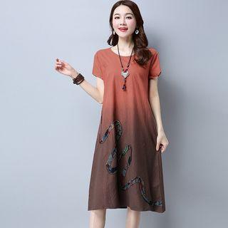 Short-sleeve Linen Midi A-line Dress