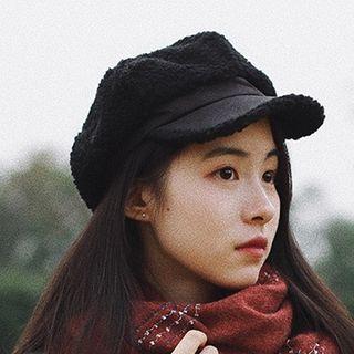 Faux Shearling Panel Newsboy Cap