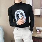 Mock-neck Dog Print Sweater
