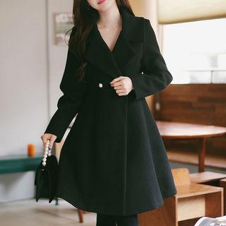 Wide-lapel Faux-pearl A-line Coat