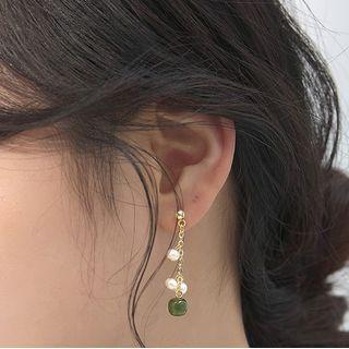 Faux Gemstone Freshwater Pearl Sterling Silver Dangle Earring