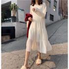 Plain Ruffle Long-sleeve Loose-fit Dress