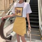 Set: Horse Print Short-sleeve T-shirt + Plain Mini A-line Dress