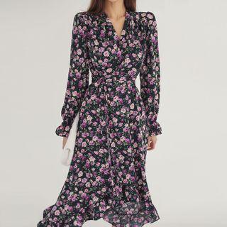 Rosette Crepe Surplice-wrap Dress
