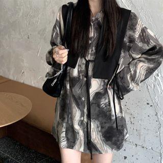 Sleeveless Lace-up Vest / Tie-dye Blouse