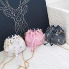 Floral Embroidered Chain Bucket Bag