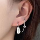 925 Sterling Silver Tag Chained Earring 1 Pc - As Shown In Figure - One Size