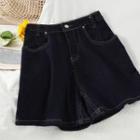 Contrast Stitching Denim Wide-leg Shorts