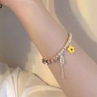 Flower Faux Crystal Alloy Bracelet 1pc - Silver & Yellow & Red - One Size