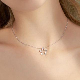 925 Sterling Silver Rhinestone Star Pendant Choker Silver - One Size