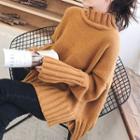 Turtleneck Plain Sweater / Lace Trim Undershorts