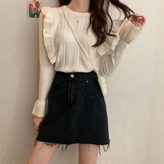 Ruffle Trim Crewneck Sweater