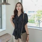 Frilled Pinstriped Crepe Blouse