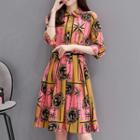 Printed 3/4-sleeve Shirt Dress With Belt