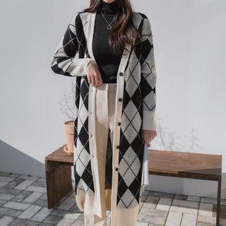 Argyle-patterned Long Cardigan