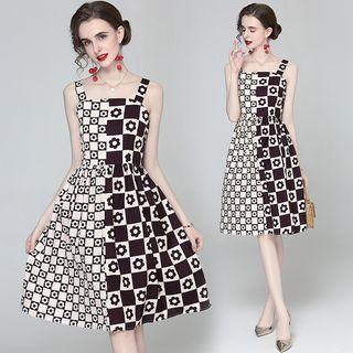 Sleeveless Checkered A-line Dress