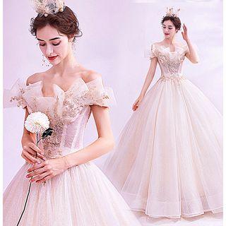 Embroidered Off-shoulder Ball Evening Gown