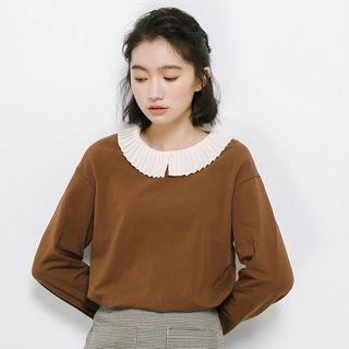 Pleated Collar Long-sleeve T-shirt