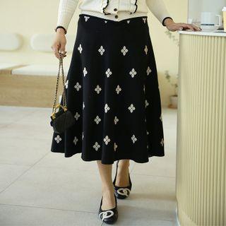 Flared Pattern Knit Midi Skirt