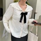 Long-sleeve Peter Pan Collar Bow Blouse