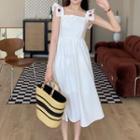 Sleeveless Floral Embroidered Ruffled A-line Dress
