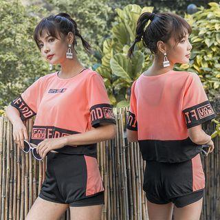 Set: Tankini Top + Bottom + Short-sleeve Cover-up