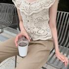 Scoop-neck Laced Perforated Knit Top