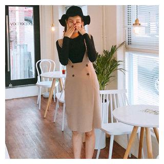 Button-trim Suspenders Skirt