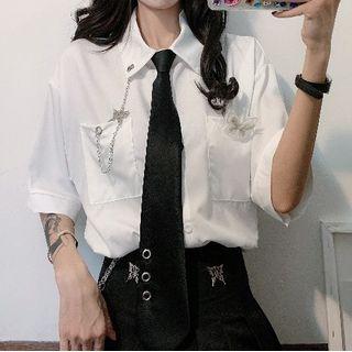 Neck Tie Short-sleeve Shirt Shirt - Butterfly - White - One Size