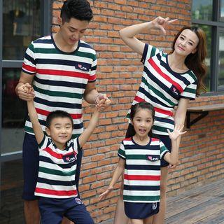 Family Matching Set: Striped Short Sleeve T-shirt + Embroidered Shorts