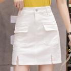 Pocket Detail Denim Mini Straight-fit Skirt