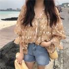 Floral 3/4-sleeve Chiffon Top
