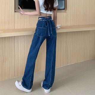 High Waist Lace-up Wide Leg Jeans