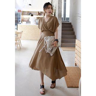 Wrap-front Asymmetric-hem Dress
