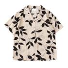 Short-sleeve Leaf Print Shirt Black Leaves - Almond - One Size
