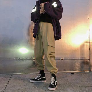 Tie-hem Lettering Cargo Jogger Pants
